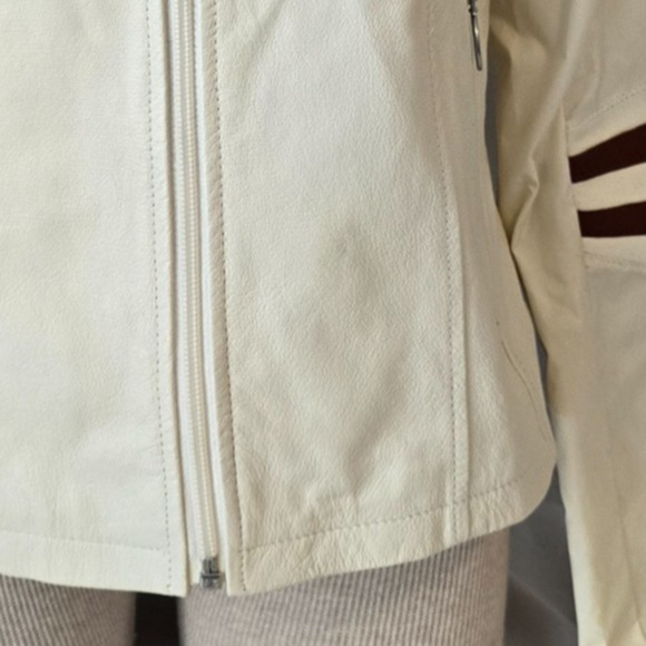 Wilson Leather & Nylon Maxima Racing Moto Jacket Women's M Cream Vintage Zip Up - Picture 6 of 16